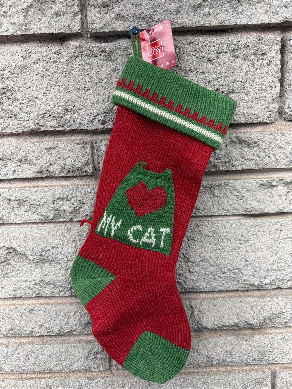 Vintage Holiday 'My Cat' Knit Pet Stocking - Red & Green